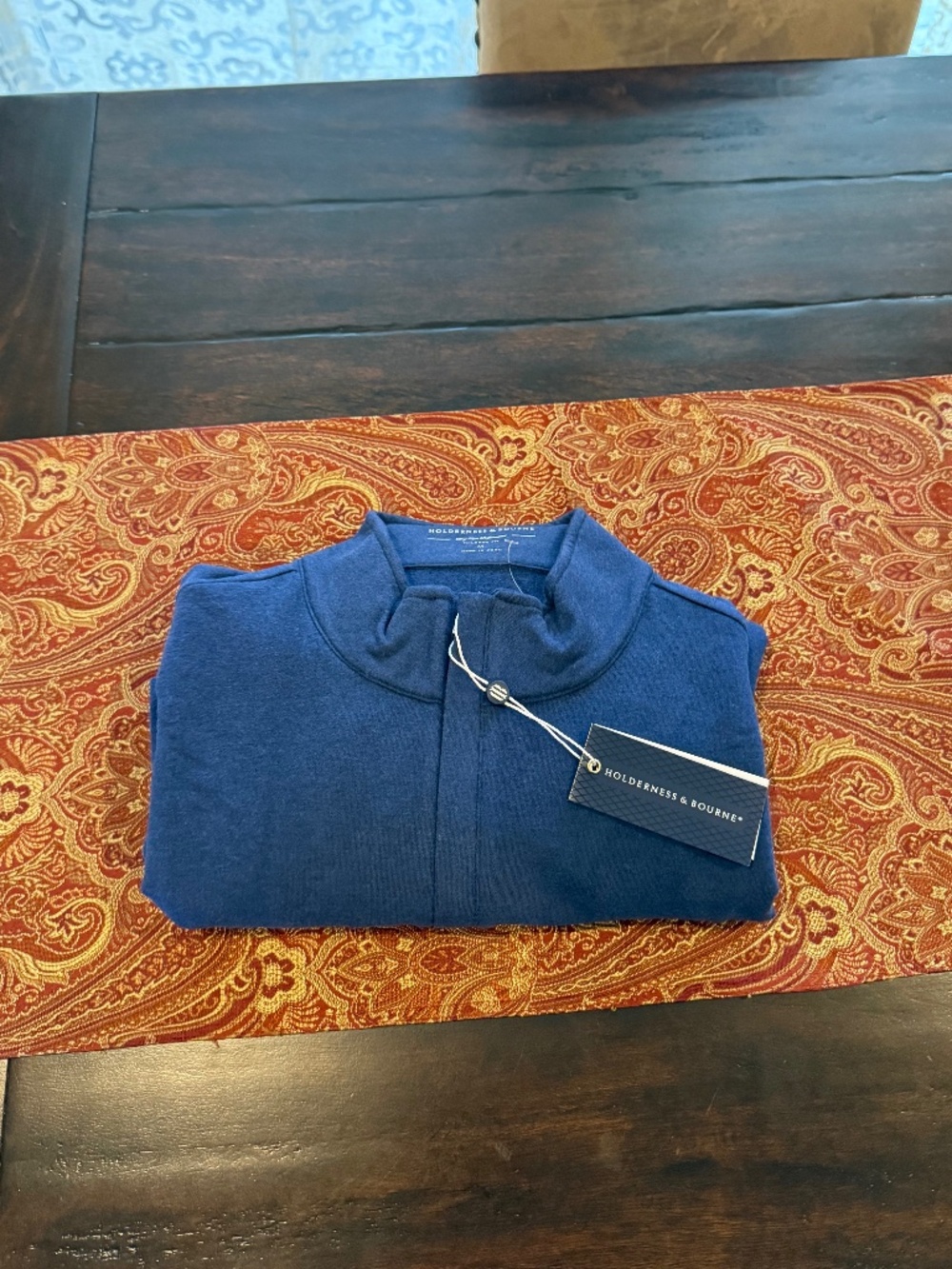 Holderness & Bourne Men's Medium Harper Pullover Heathered Atlantic MSRP $150